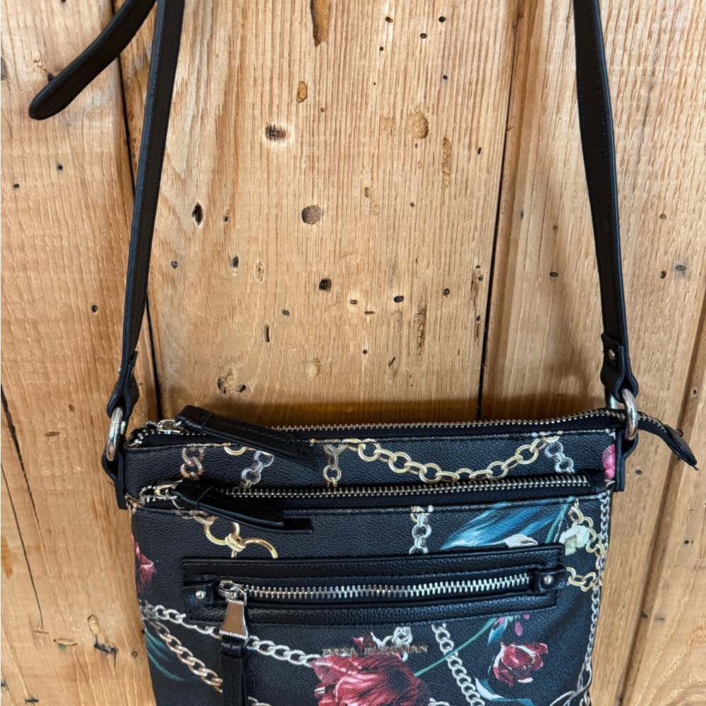 Dana Buchman Black & Red Floral Crossbody Handbag with Chain Strap - Picture 11 of 14